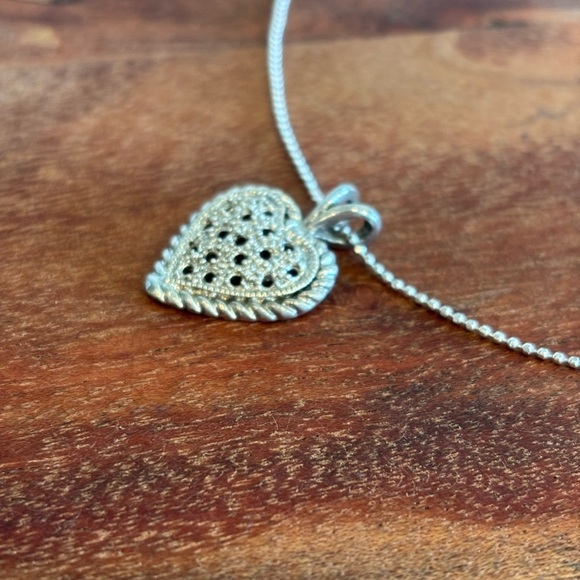 925 Sterling Silver Heart Pendant Necklace 18” Chain Vintage Rope Edge - Picture 4 of 8